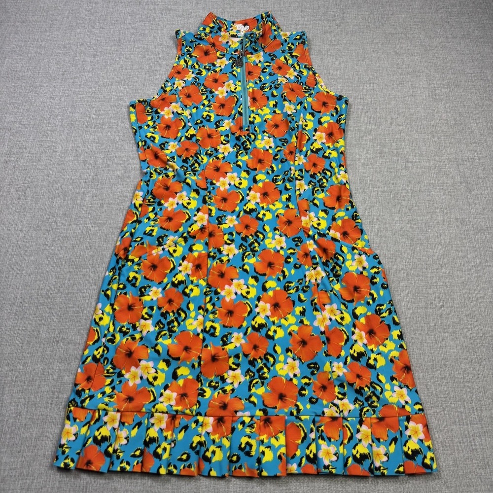 Tzu‎ Tzu Floral 1/4 Zip Golf Dress Womens Small Blue A-Line Sleeveless Pockets